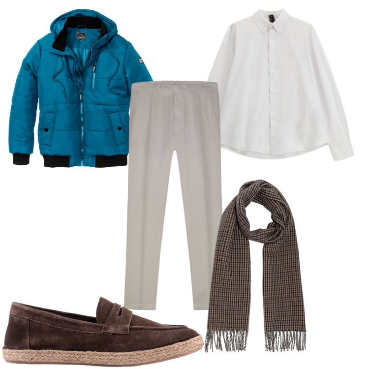 Outfit uomo - Total look #2273404. Stile Casual per Tutti i giorni. Abbinamento con bomber, camicie, pantaloni, espadrillas, sciarpe.