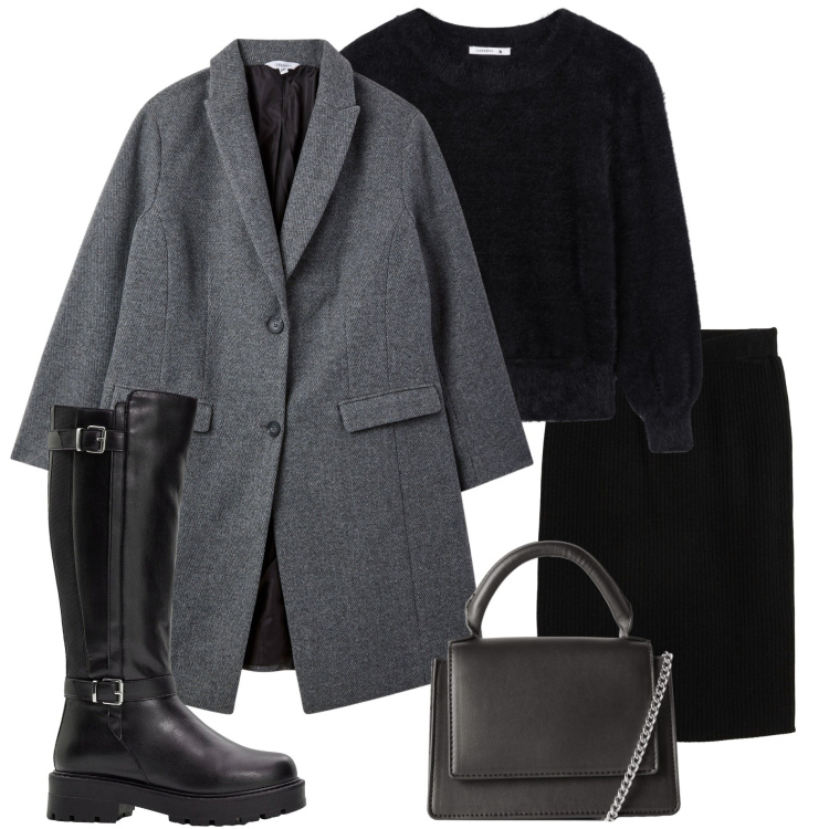 Outfit donna - Basic style. Stile Basic per Tutti i giorni. Abbinamento con gonne, stivali, borse a tracolla, cappotti, maglieria.