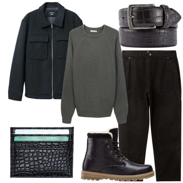 Outfit uomo - Total look #2273420. Stile Trendy per Serata speciale. Abbinamento con stivali e stivaletti, pantaloni, maglieria, cappotti, portafogli, cinture.