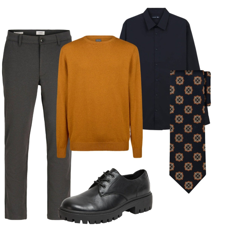 Outfit uomo - Total look #2273423. Stile Business/Elegante per Serata speciale. Abbinamento con pantaloni chino, scarpe stringate, camicie, maglieria, cravatte.