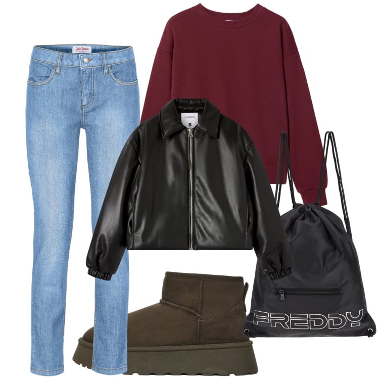 Outfit donna - Comodità. Stile Casual per Tutti i giorni. Abbinamento con jeans slim fit, felpe, bomber, stivali, zaini.