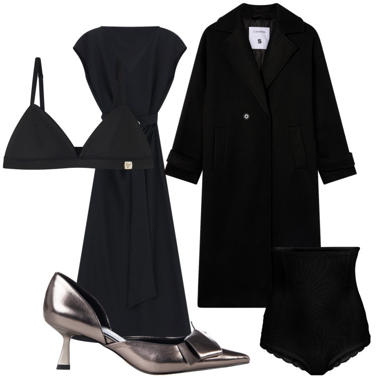Outfit donna - Elegantissima. Stile Chic per Serata fuori. Abbinamento con culotte, cappotti, décolleté, vestiti lunghi, reggiseni.