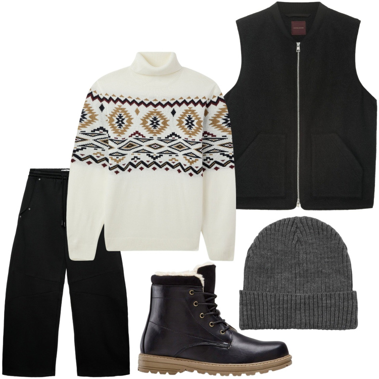 Outfit uomo - Antifreddo. Stile Trendy per Tutti i giorni. Abbinamento con stivali e stivaletti, maglieria, berretti, pantaloni, giacche.