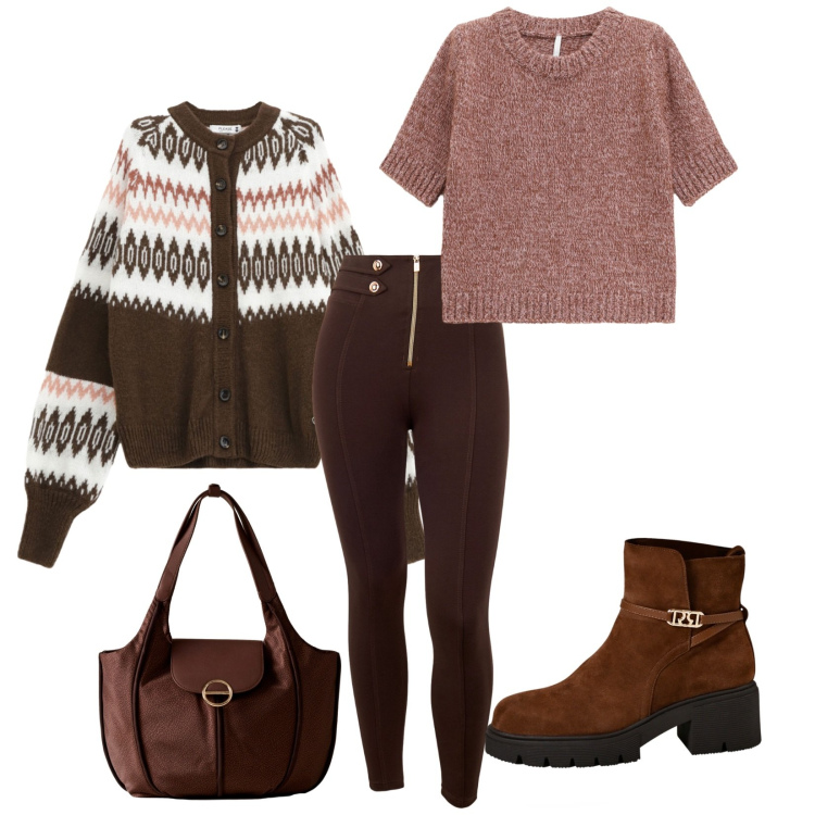 Outfit donna - Total look #2273456. Stile Casual chic per Tutti i giorni. Abbinamento con stivaletti, cardigans, maglieria, pantaloni skinny, shopping bag.