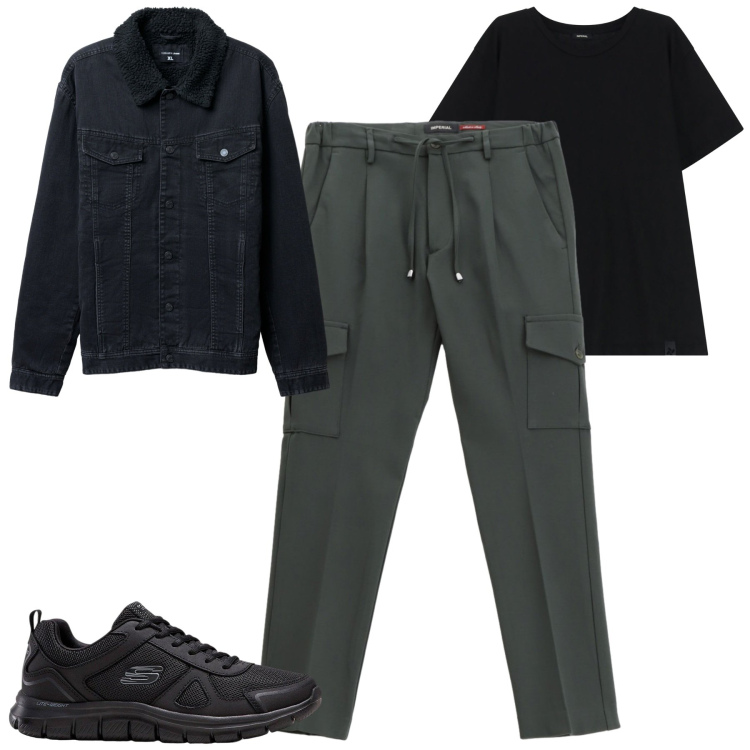 Outfit uomo - Total look #2273457. Stile Casual per Tutti i giorni. Abbinamento con sneakers, giacche, t-shirt, pantaloni cargo.