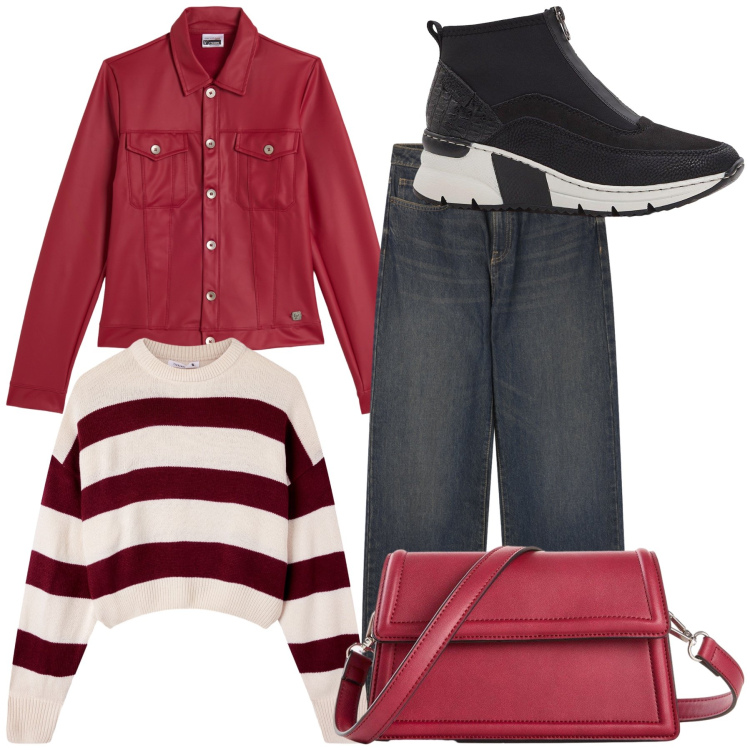 Outfit donna - Lunedì casual , ma accuratamente. Stile Casual chic per Tutti i giorni. Abbinamento con sneakers, borse a tracolla, maglieria, jeans dritti, giacche.