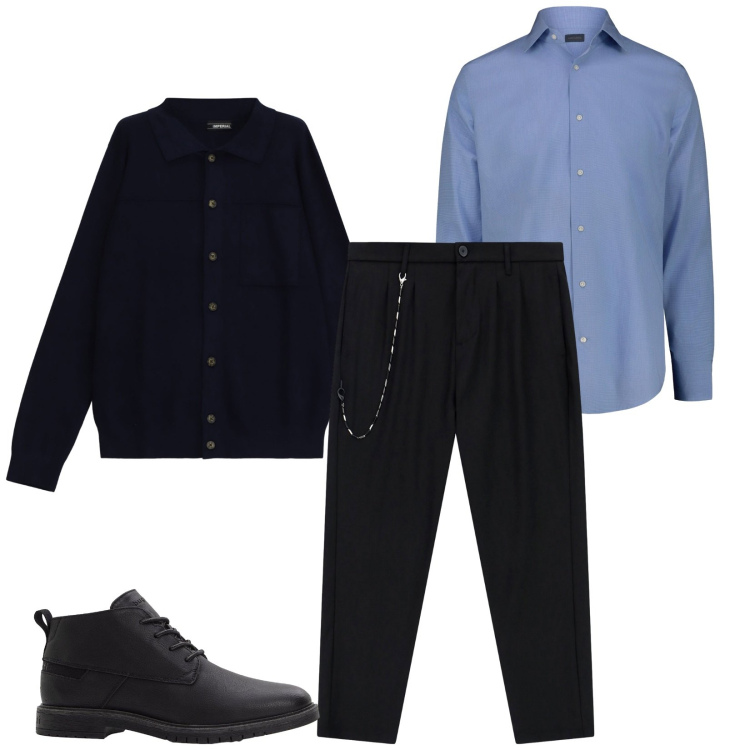 Outfit uomo - Total look #2273472. Stile Business/Elegante per Ufficio. Abbinamento con stivali e stivaletti, pantaloni, cardigans, camicie.