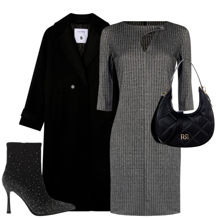 Outfit donna - City. Stile Chic per Tutti i giorni. Abbinamento con cappotti, borse a tracolla, vestiti midi/longuette, stivaletti.