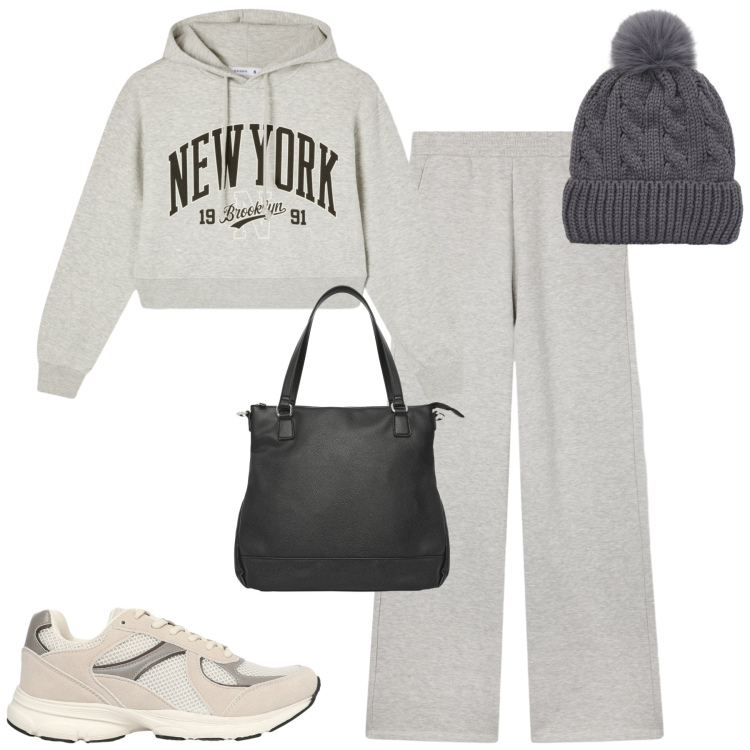 Outfit donna - Total look #2273481. Stile Casual per Tutti i giorni. Abbinamento con pantaloni, shopping bag, felpe con cappuccio, sneakers, berretti.