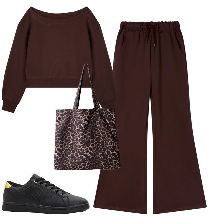 Outfit donna - Sporty. Stile Casual per Tutti i giorni. Abbinamento con sneakers, shopping bag, felpe, pantaloni.
