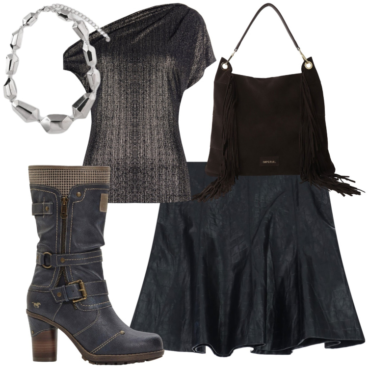 Outfit donna - Dark Halloween. Stile Trendy per Serata fuori. Abbinamento con stivali, bluse, minigonne, borse a spalla, ciondoli.