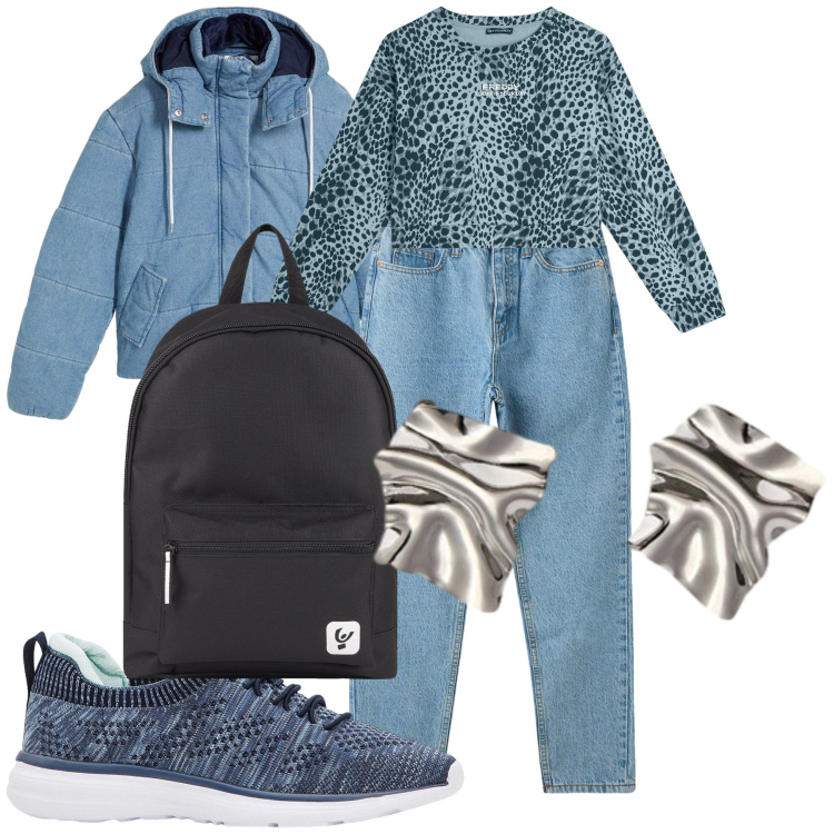 Outfit donna - A morning. Stile Casual per Tutti i giorni. Abbinamento con sneakers, giacche, jeans mom, zaini, felpe, orecchini.