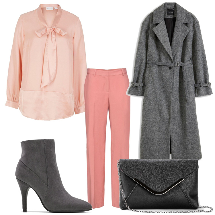 Outfit femme - Casual chic #17580. Style Casual chic pour Soirée dehors. Assortir avec pantalon , bottines, pochette, manteaux, chemisiers.