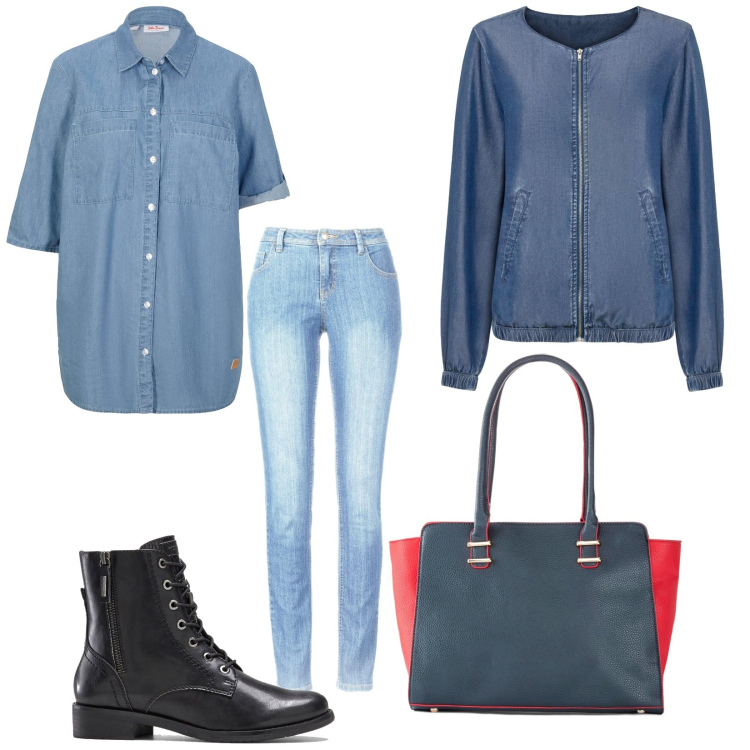 Outfit femme - Casual #12075. Style Casual pour Tous les jours. Assortir avec jean skinny, vestes, chemisiers, bottines, sacs à main.