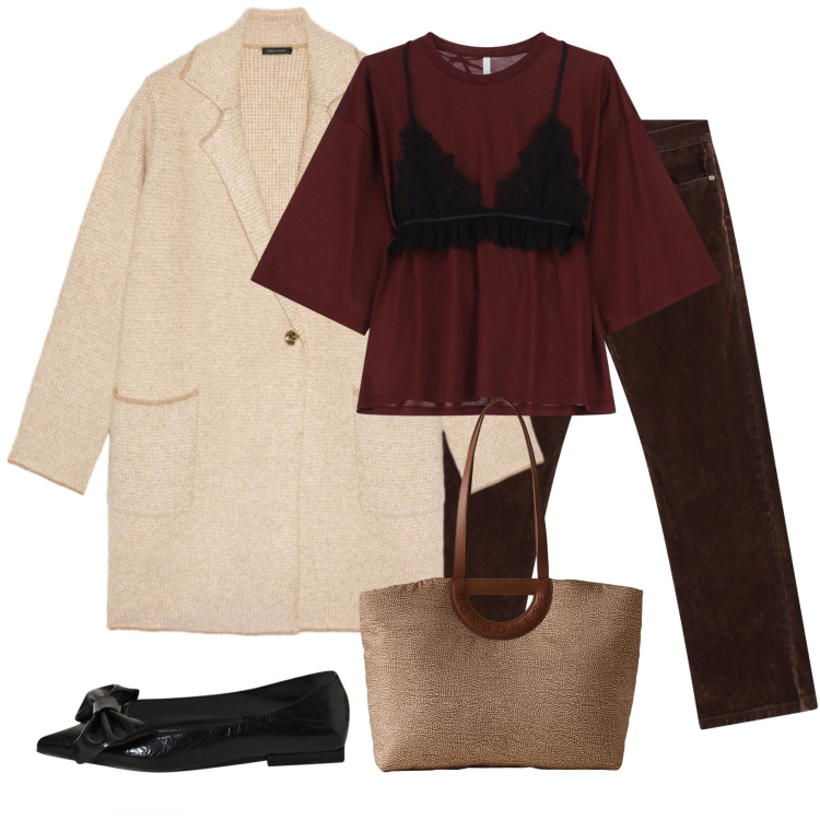 Outfit donna - Total look #2273530. Stile Chic per Tutti i giorni. Abbinamento con ballerine, pantaloni, t-shirt, shopping bag, cardigans.