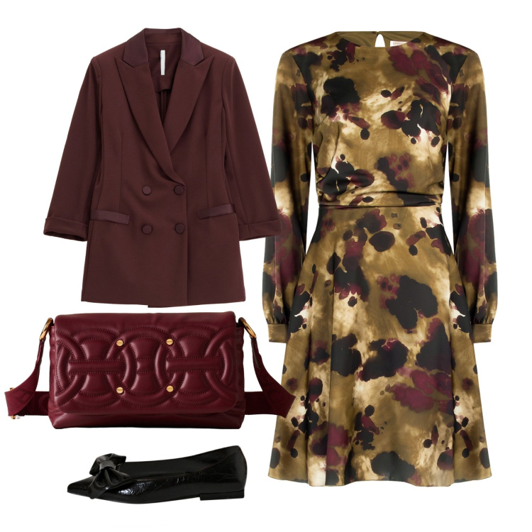 Outfit donna - Total look #2273533. Stile Bon Ton per Ufficio. Abbinamento con ballerine, vestiti midi/longuette, blazer, borse a tracolla.