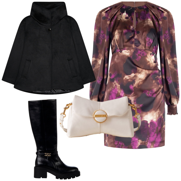 Outfit donna - Total look #2273535. Stile Chic per Serata fuori. Abbinamento con pochette, stivali sopra il ginocchio, vestiti corti, caban.