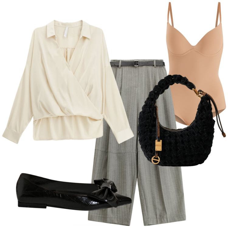 Outfit donna - Total look #2273539. Stile Glamour per Ufficio. Abbinamento con body, ballerine, pantaloni, camicie, borse a mano.