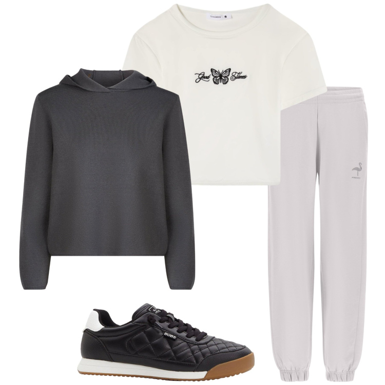 Outfit donna - Total look #2273554. Stile Sporty chic per Sport. Abbinamento con sneakers, t-shirt, pantaloni, maglieria.
