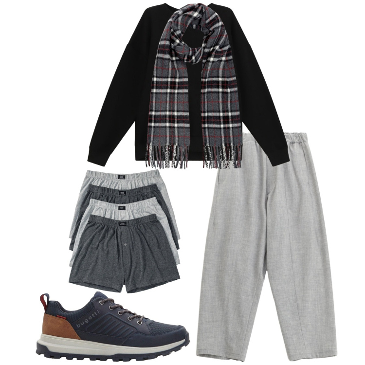 Outfit uomo - Total look #2273557. Stile Casual per Sport. Abbinamento con boxer, sneakers, pantaloni, felpe, sciarpe.