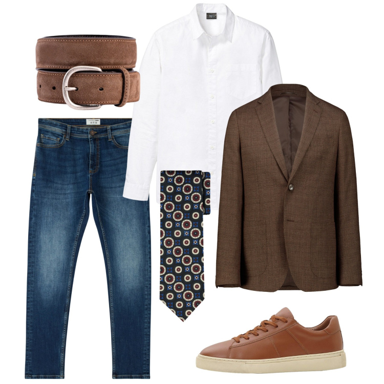 Outfit uomo - Domenica a pranzo. Stile Casual per Tutti i giorni. Abbinamento con camicie, sneakers, jeans skinny, cinture, cravatte, giacche.