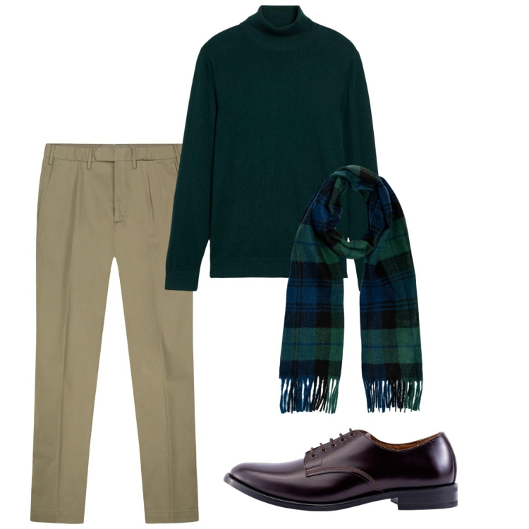 Outfit uomo - French. Stile Casual per Tutti i giorni. Abbinamento con maglieria, scarpe stringate, sciarpe, pantaloni.