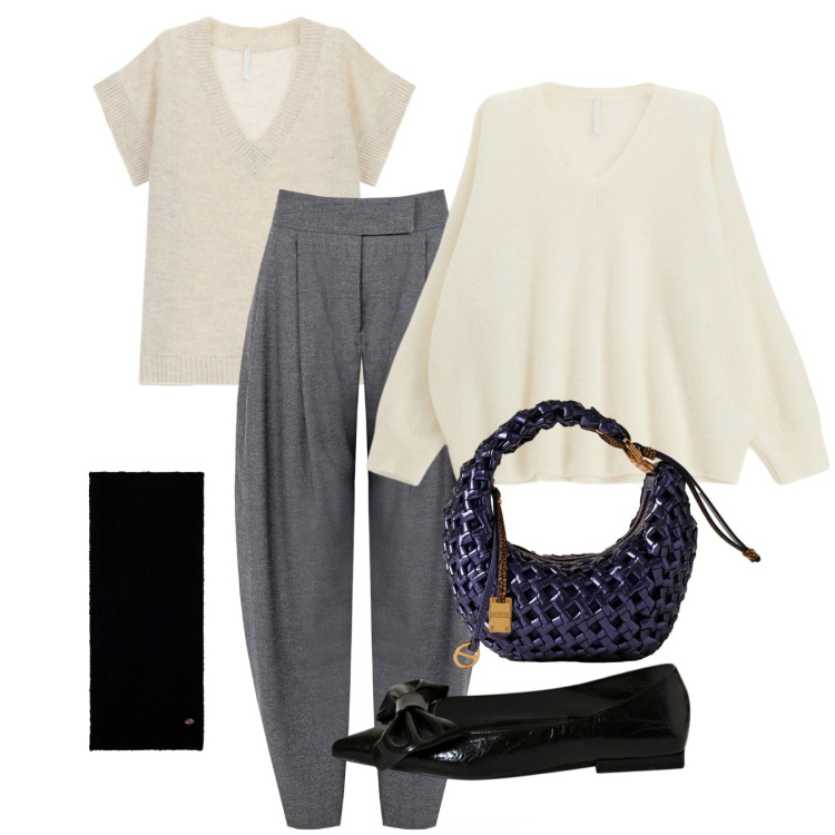 Outfit donna - Ballons. Stile Trendy per Tutti i giorni. Abbinamento con pantaloni, ballerine, sciarpe, maglieria, maglieria, borse a mano.