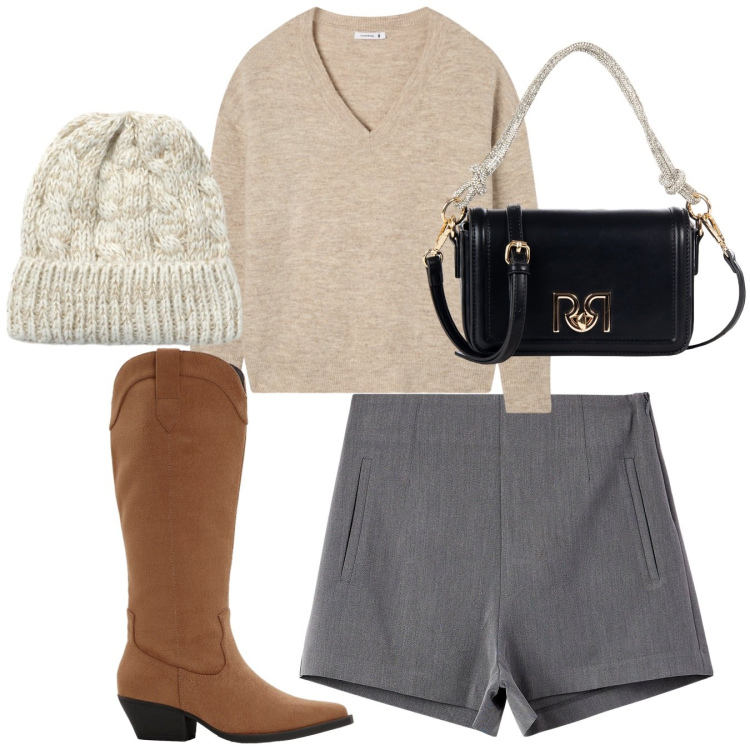 Outfit donna - Shorts day. Stile Chic per Tutti i giorni. Abbinamento con stivali, shorts, maglieria, berretti, borse a mano.