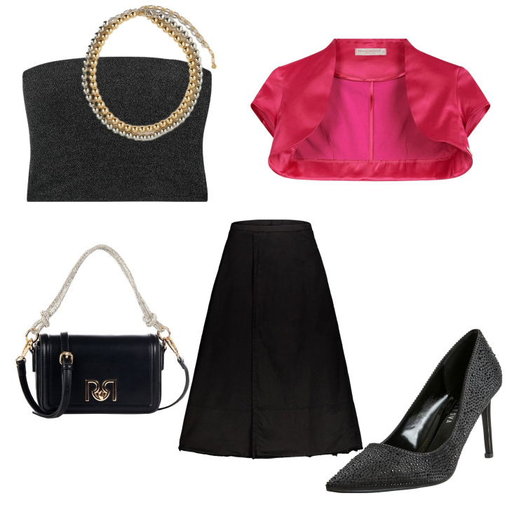 Outfit donna - Spooky Halloween. Stile Chic per Serata fuori. Abbinamento con top, décolleté, bolero, borse a mano, gonne lunghe, collane.