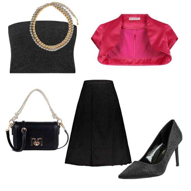 Outfit donna - Spooky Halloween. Stile Chic per Serata fuori. Abbinamento con top, décolleté, bolero, borse a mano, gonne lunghe, collane.