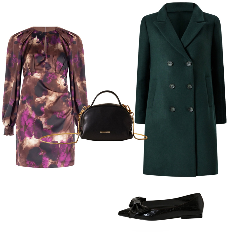 Outfit donna - Aperitivo in Ottanio. Stile Casual chic per Tutti i giorni. Abbinamento con borse a mano, ballerine, cappotti, vestiti corti.