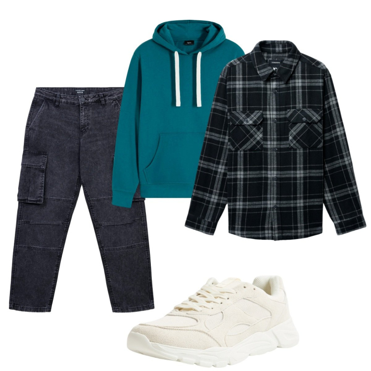 Outfit uomo - Total look #2273599. Stile Casual per Tutti i giorni. Abbinamento con felpe con cappuccio, sneakers, jeans, cappotti.