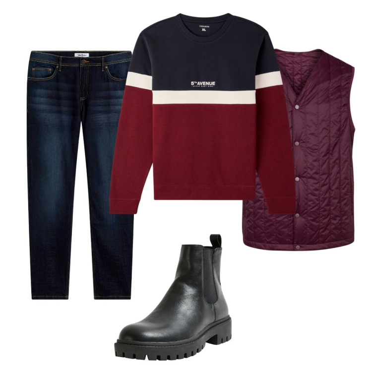 Outfit uomo - Total look #2273602. Stile Casual per Tutti i giorni. Abbinamento con jeans slim fit, stivali e stivaletti, felpe, piumini.