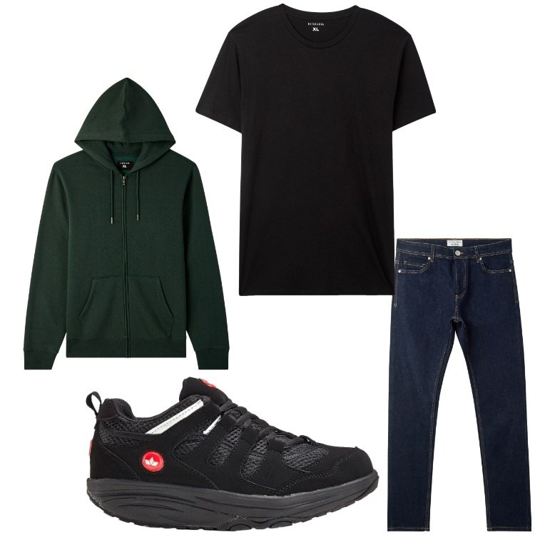 Outfit uomo - Every day. Stile Casual per Tutti i giorni. Abbinamento con sneakers, jeans skinny, t-shirt, felpe con cappuccio.