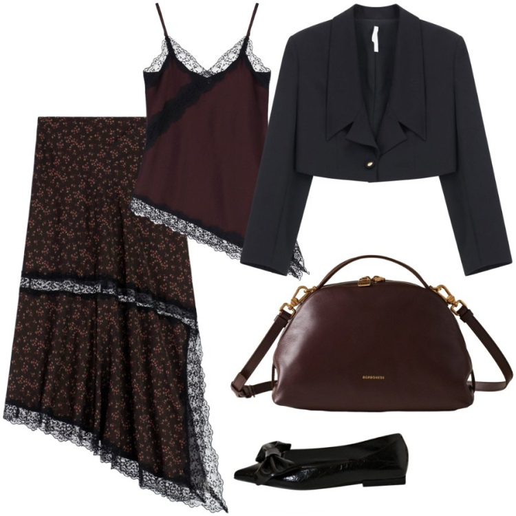 Outfit donna - Cena a due. Stile Romantica per Serata fuori. Abbinamento con ballerine, blazer, canottiere, gonne lunghe, borse a mano.