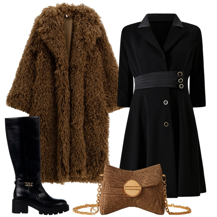 Outfit donna - Total look #2273639. Stile Trendy per Serata fuori. Abbinamento con stivali sopra il ginocchio, vestiti midi/longuette, cappotti, borse a tracolla.