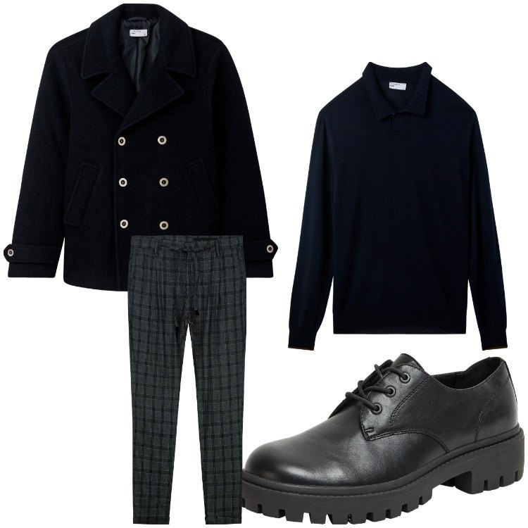 Outfit uomo - Il calore della lana. Stile Business/Elegante per Serata speciale. Abbinamento con scarpe stringate, cappotti, polo, pantaloni.