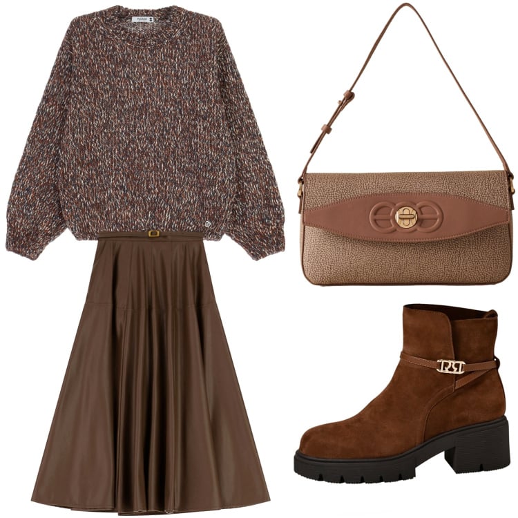Outfit donna - un pullover. Stile Chic per Ufficio. Abbinamento con stivaletti, maglieria, gonne lunghe, borse a spalla.