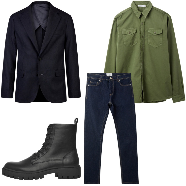 Outfit uomo - Capi classici. Stile Casual per Serata speciale. Abbinamento con jeans skinny, camicie, anfibi, giacche.