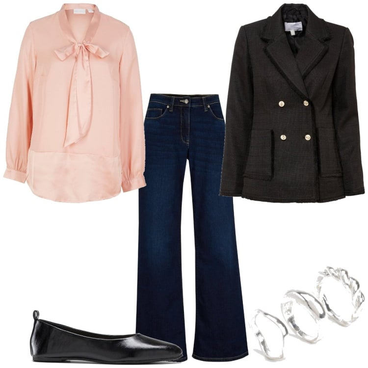 Outfit femme - Glamour #8903. Style Glamour pour Tous les jours. Assortir avec jeans, blazers, ballerines, chemisiers, bagues.