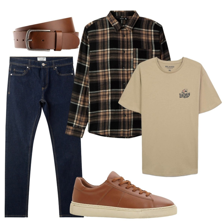 Outfit uomo - Total look #2273706. Stile Trendy per Tutti i giorni. Abbinamento con cinture, sneakers, camicie, jeans skinny, t-shirt.