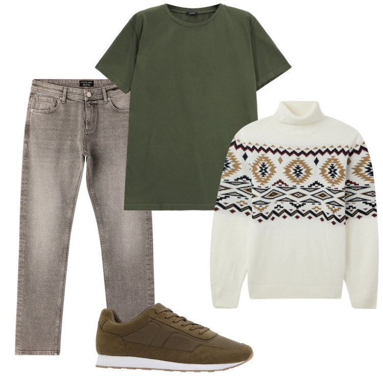Outfit uomo - Total look #2273716. Stile Trendy per Tutti i giorni. Abbinamento con sneakers, maglieria, jeans, t-shirt.