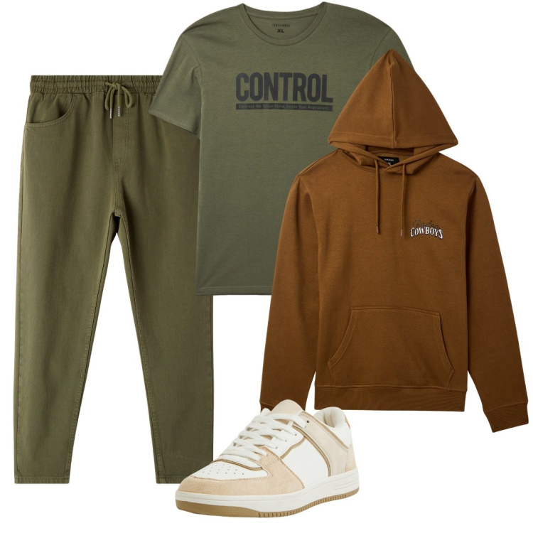 Outfit uomo - Total look #2273717. Stile Urban per Sport. Abbinamento con t-shirt, felpe con cappuccio, sneakers, pantaloni.