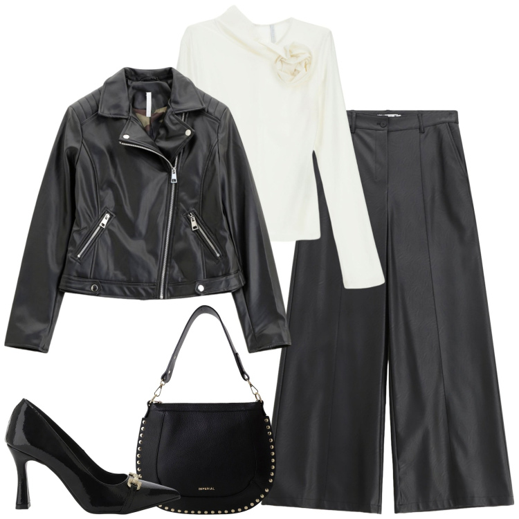 Outfit donna - Total look #2273739. Stile Casual chic per Tutti i giorni. Abbinamento con pantaloni, blazer, t-shirt, décolleté, borse a spalla.