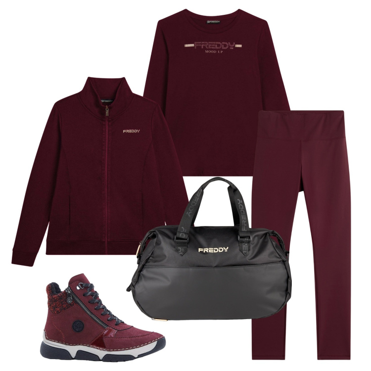 Outfit donna - Freddy sport. Stile Casual per Sport. Abbinamento con stivaletti, leggings, borse sportive, t-shirt, felpe.