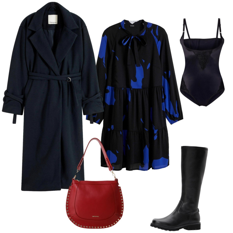 Outfit donna - Total look #2273774. Stile Casual chic per Serata fuori. Abbinamento con vestiti, cappotti, body, stivali, borse a spalla.