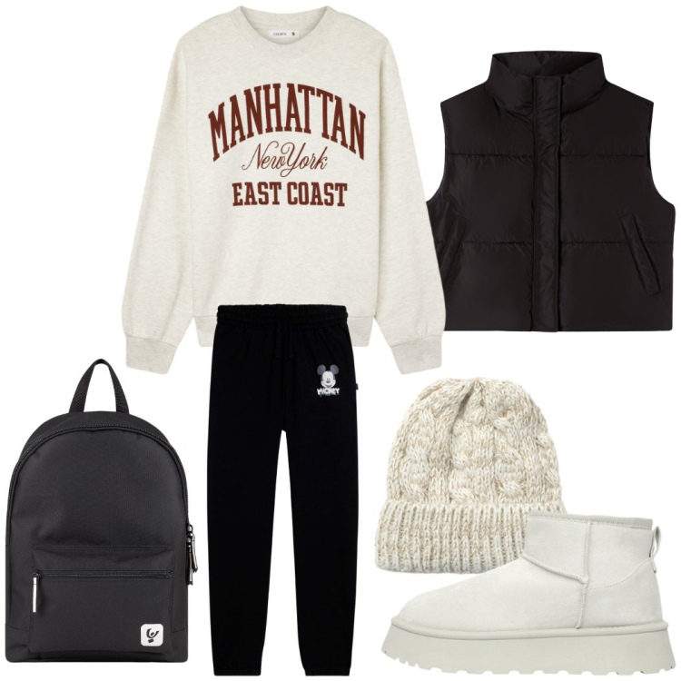 Outfit donna - Total look #2273780. Stile Sporty chic per Tutti i giorni. Abbinamento con felpe, piumini, berretti, stivaletti, pantaloni, zaini.