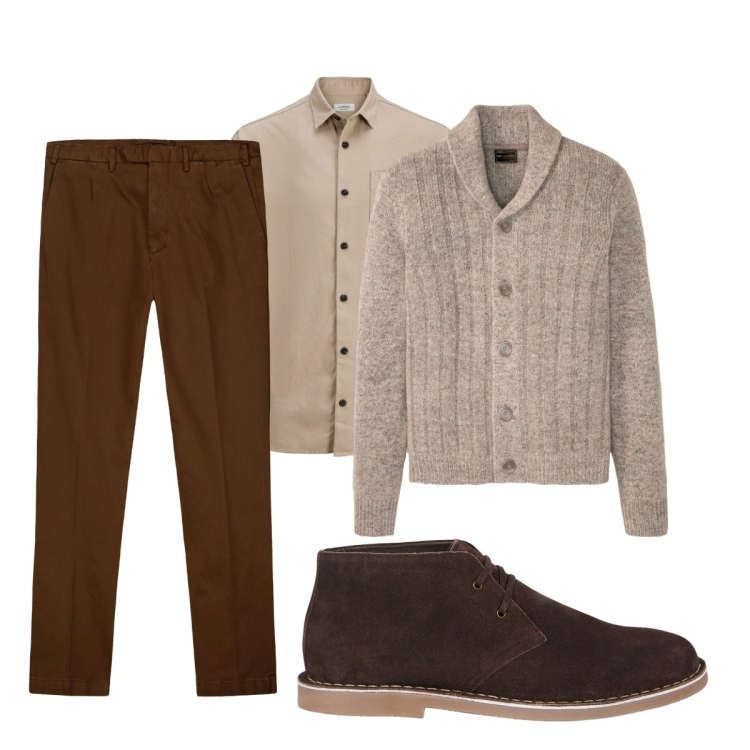 Outfit uomo - Total look #2273787. Stile Business/Elegante per Ufficio. Abbinamento con cardigans, camicie, pantaloni, stivali e stivaletti.