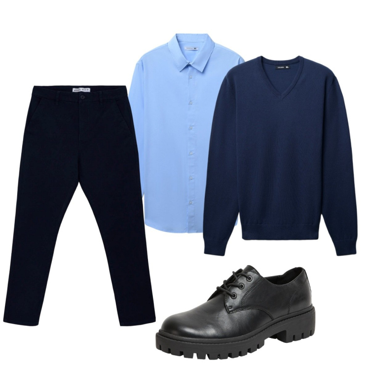 Outfit uomo - Total look #2273794. Stile Business/Elegante per Ufficio. Abbinamento con scarpe stringate, pantaloni chino, camicie, maglieria.
