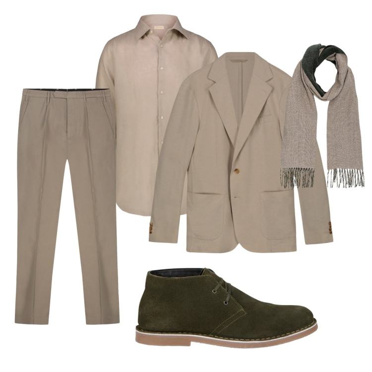 Outfit uomo - Total look #2273795. Stile Business/Elegante per Ufficio. Abbinamento con camicie, giacche, stivali e stivaletti, sciarpe, pantaloni.